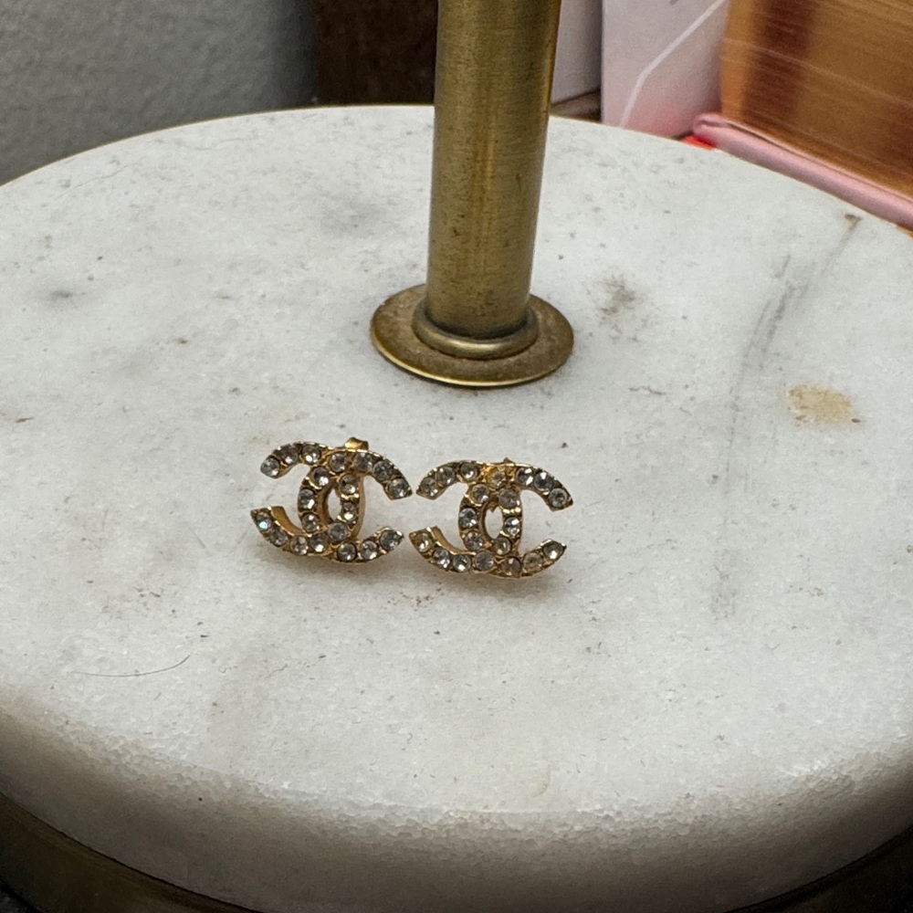 Vintage CHANEL CC Rhinestone Earrings | Gold Tone | Made in France | 80s–90s